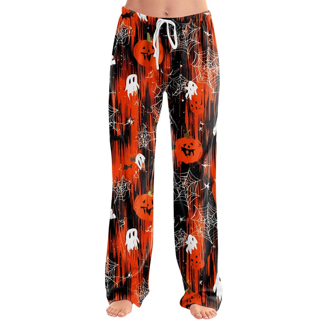 Women's Halloween Print Drawstring Pants, Casual Long Pants for Sleepwear or Daily