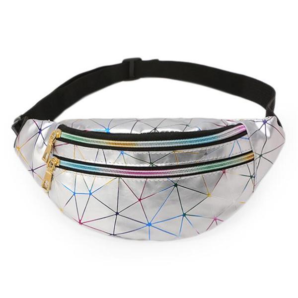 PU Leather Geometric Pattern Chest Bags for Girls Boys Laser Waterproof Sports Waist Pack Pocket Crossbody Bags