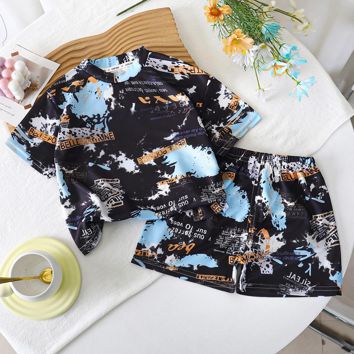 

Children s Cute Round-neck Printed Set - Summer Boys Short-sleeved Lightweight Two-piece Set 90cm
