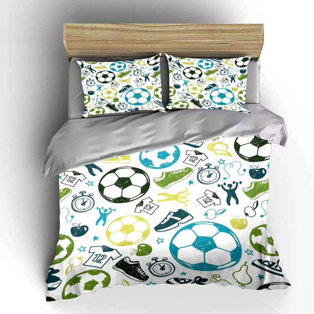 Soccer Sports Themed Pattern Bedding Duvet Cover Set (1*Duvet Cover 2*Pillowcases, Without Duvet Insert)