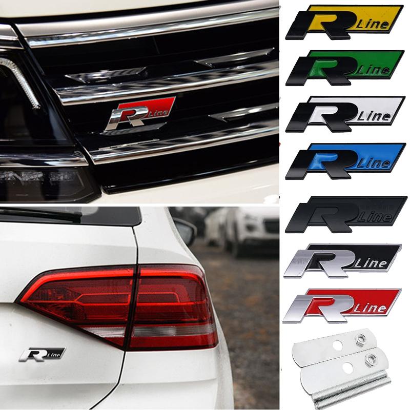 1Pc Metal Rline Emblem Car Front Grille Badge Rear Trunk Sticker for BORA CC GOLF JETTA MK4 PASSAT Polo SR32 Lavida