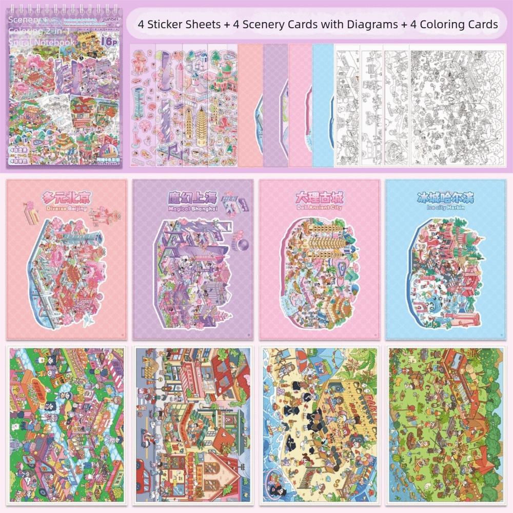 Stress Relief Miniature Scene Stickers Cartoon Graffiti Painting Book  for Children Kids