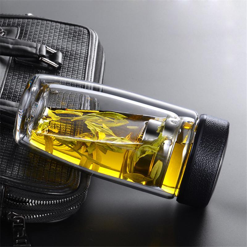 Bouteilles d'eau en verre à double paroi de 380 ml pour boire du thé avec infuseur, gobelet, filtres en acier inoxydable, passoire à thé, articles de boisson de voyage