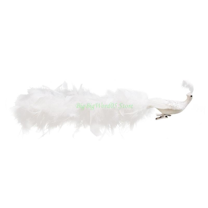 24TE Christmas Ornament Bird Figurine Artificial Peacocks Long Tail Natural Feathers for Tree New Year Ornaments Garden Home