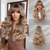 Brown Blonde Highlight Long Straight Wig for Women - Realistic Scalp Full Bangs, Heat Style Trim Ready, Natural Quick Beauty Full Cap