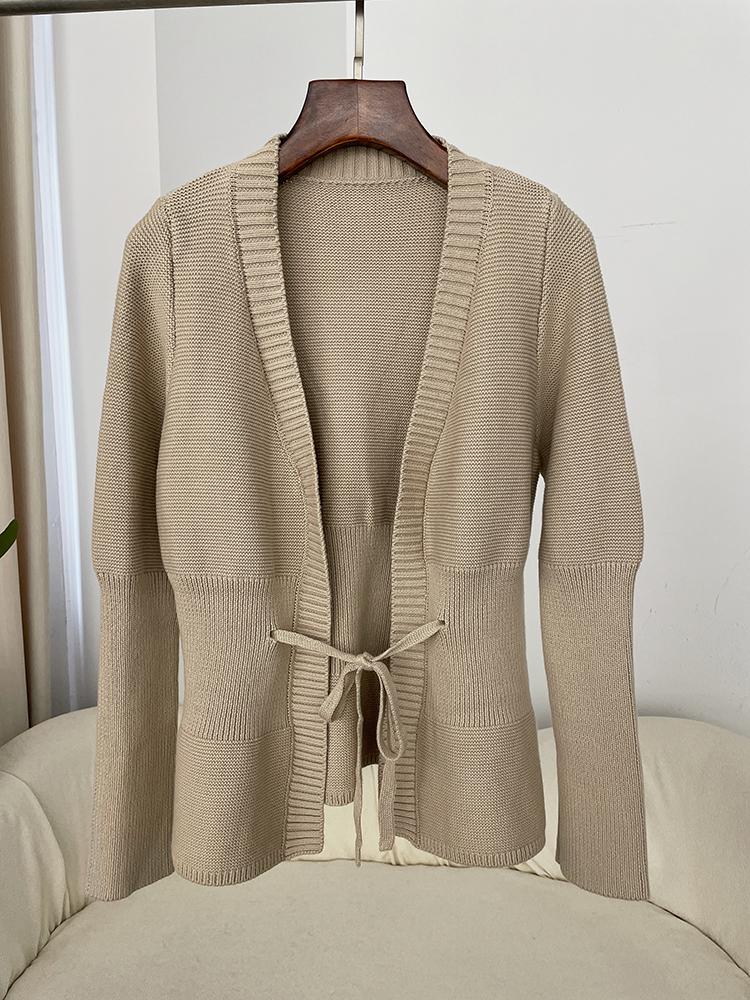 

OFTBUY 2024 Зима Жіноче бавовняне пальто Хутряний светр Елегантний кардиган Куртка зі шнурівкою Однотонний пальто з V-подібним вирізом і відкритою строчкою M бежевий