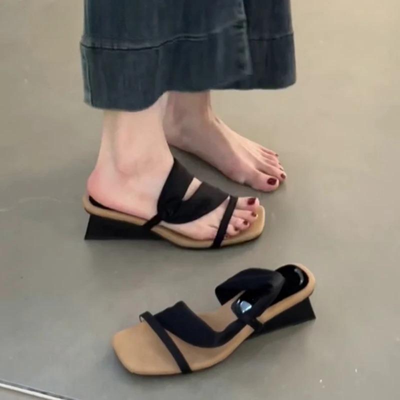 Gladiator Summer Square Toe Women Sandals Fashion Thick Heel Slide Ladies Outdoor Casual Dress Street Style Shoes