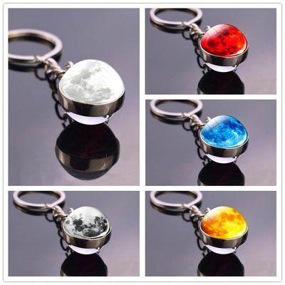 Llavero con sistema Solar y planeta, llavero con forma de galaxia, nebulosa, espacio, Luna, Tierra, Sol, Marte, imagen artística, llavero con bola de cristal de doble cara