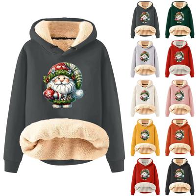 Kadın Modası Kapşonlu Dolgulu Kalınlaştırılmış Sıcak Noel Baskılı Bol Kazak Sweatshirt