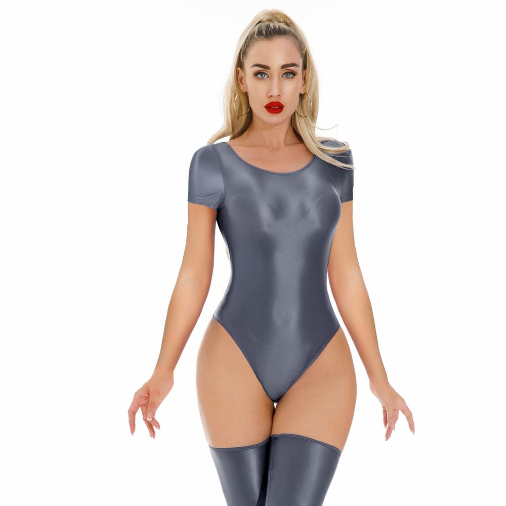Sexy Women Yoga Stain Smooth Bodysuit Oil Glossy Shiny Elastic Maid Tights Yoga Shaping Leotard One Pieces Thong Dance Wear