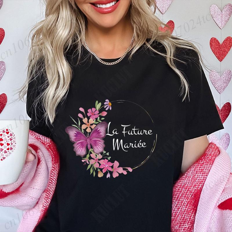 French Bridal Wedding Tops Team Bride T-shirt Women Single Bachelorette Hen Party Tees EVJF Future Bride Bridesmaid Clothing