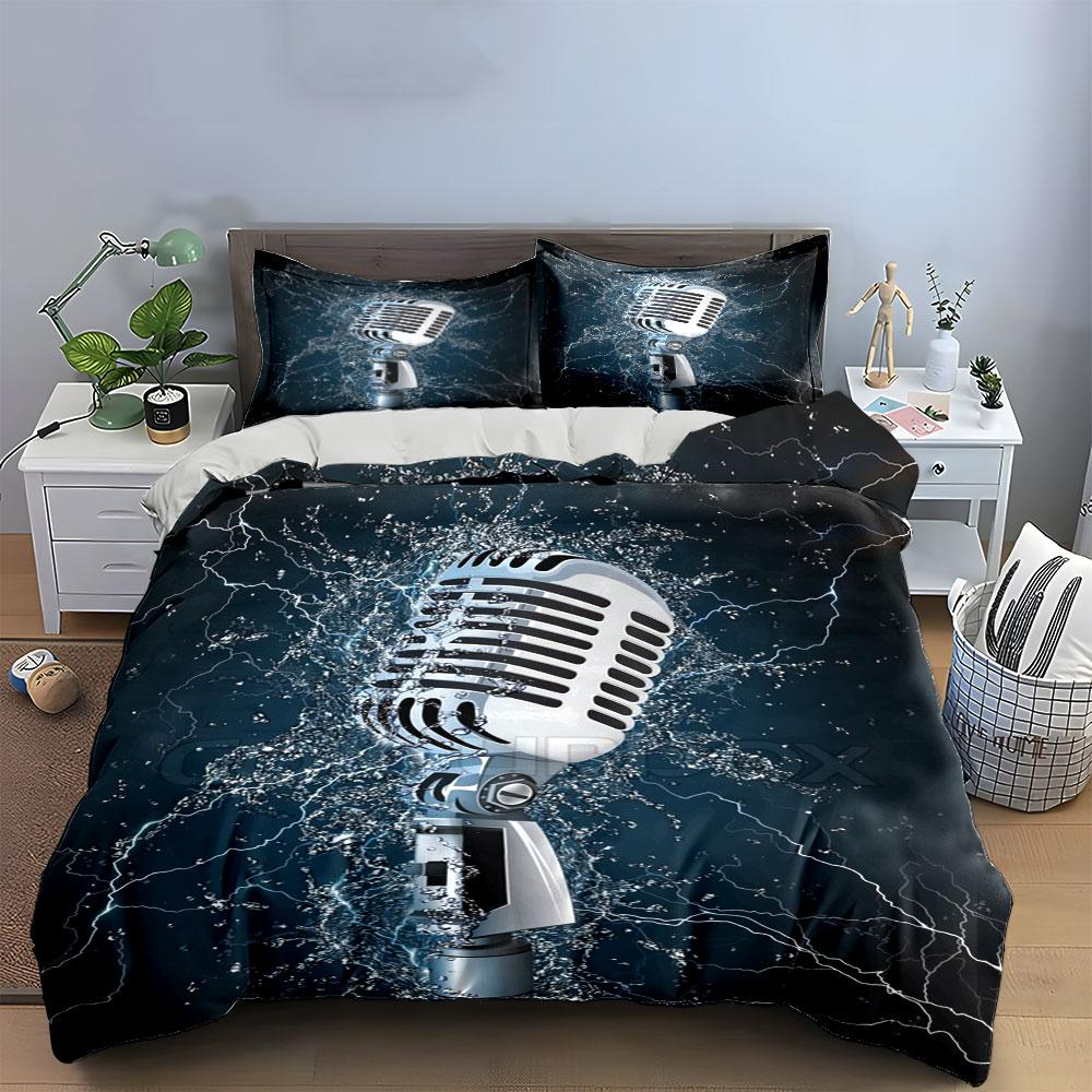 Retro Microphone Set For Performance Multiple Sizes Kid'S And Adults' Bedroom Exquisite 3Pc Bedding Set, Gift