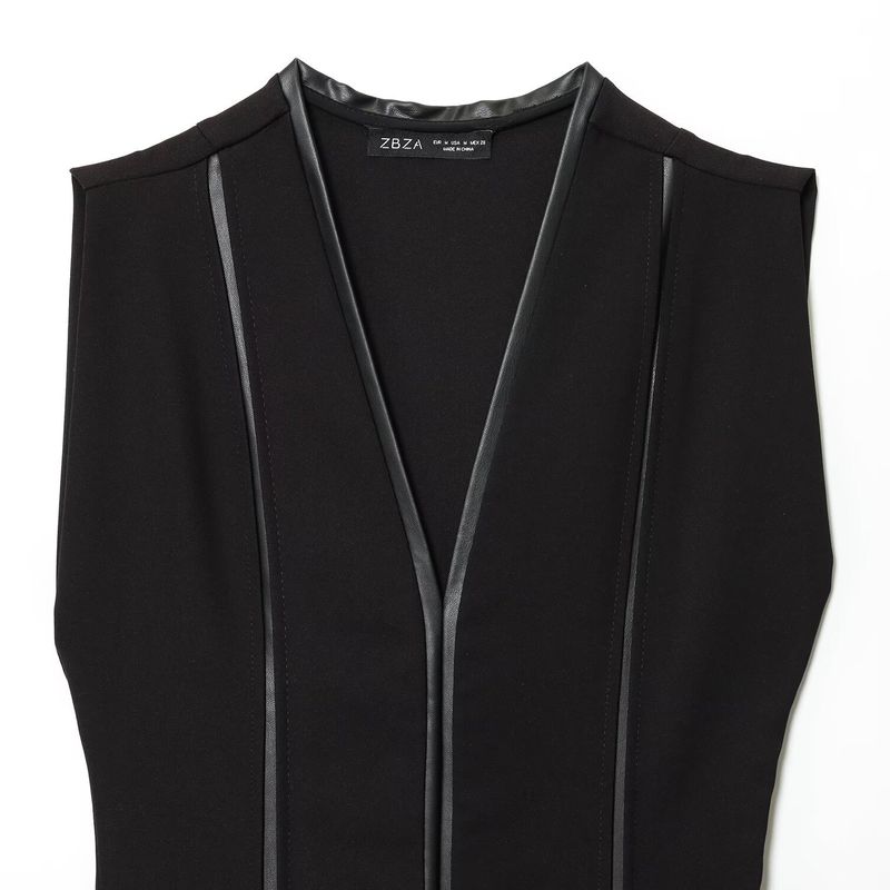 Za Autumn New Women Clothes 2025 Western Style Sleeveless Leather Effect Patchwork Medium Length Dress 5029189