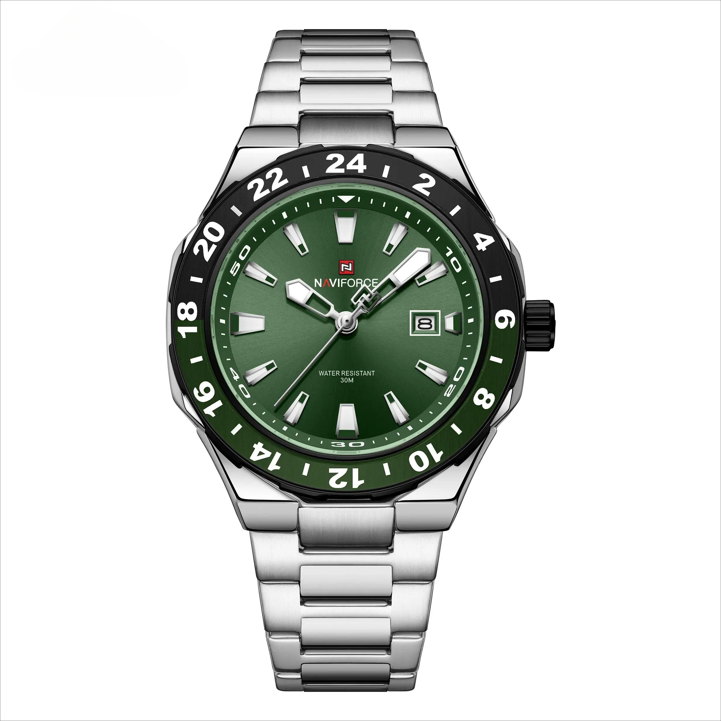 

Luxury Business Watch Sports Quartz Clock Luminous Calendar Watches for Man Stainless Steel Waterproof Wristwatch зеленый цвет-серебро
