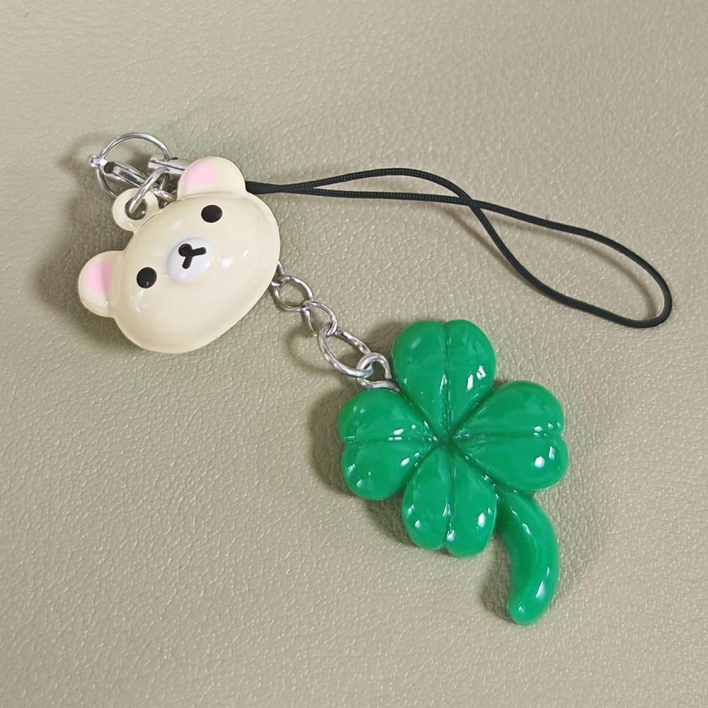

Cute Bear Kawaii Lucky Leaf Phone Charms Pendant Case For iP 15 Airpods Earphones Ins Korea New Anime Accessories Y2K