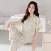 Pajamas women's summer cotton short-sleeved trousers thin summer 1011 new large-size summer cardigan loungewear