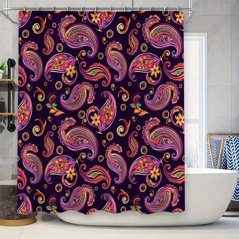 

Vibrant Pattern Shower Curtain Floral Paisley Print For Bathroom Decor Dark Purple Bath Rug Tapes Waterproof Fabric Customizable W60H190(CM)-1 Pcs
