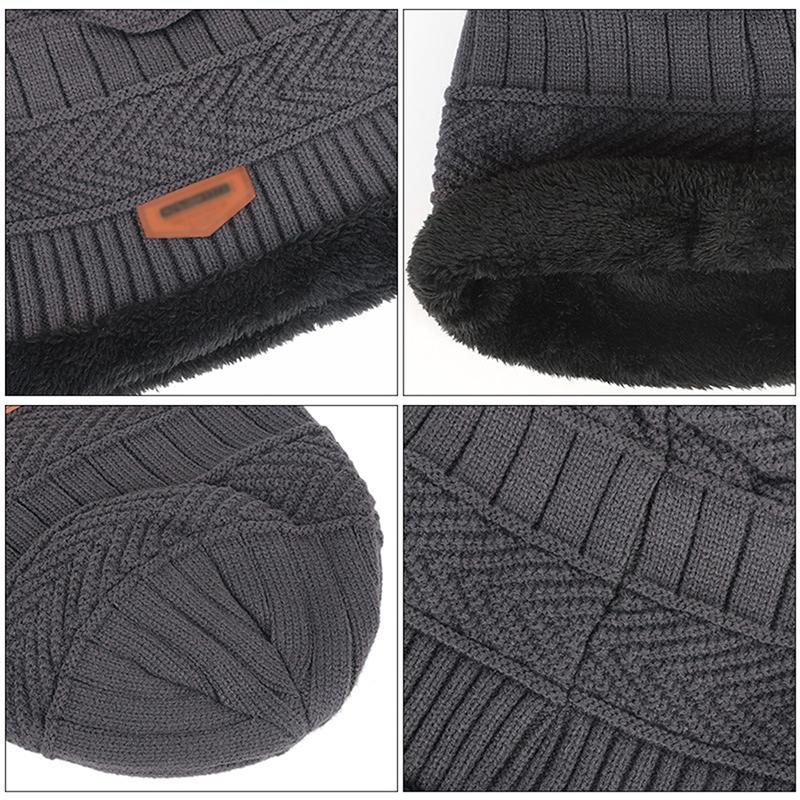 Neuer Strickfleece-Schal Wintermütze Weiche Herren- und Damen-Beanie Warme Mütze Verdickung Plus Samt Lockere Wintermütze mit Schal