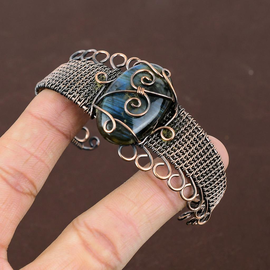 Labradorit Handgefertigter Kupferdraht Wickel Armreif Verstellbar s8q26