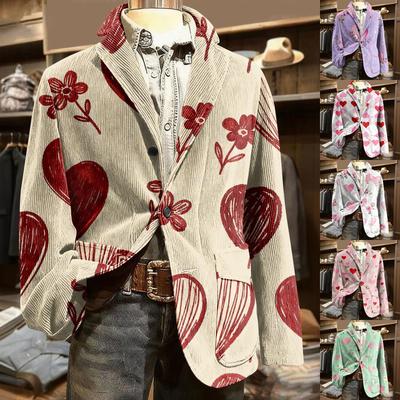 Herren Bedruckter Kord Samt Taschen Anzug Jacke Cardigan Herren Freizeitanzug