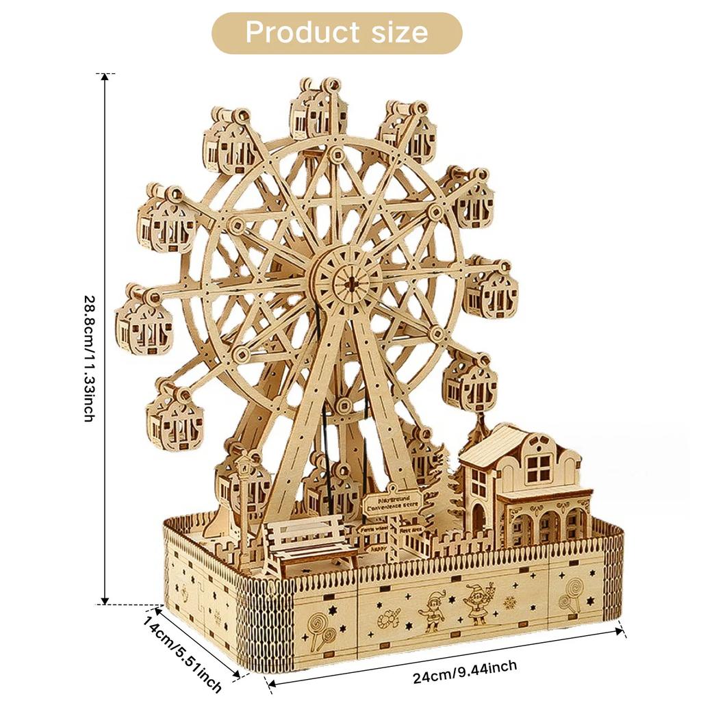 3D Holzpuzzle Spieluhr Kreative Riesenrad Dekoration DIY Lindenholz Riesenrad Bastelarbeiten Weihnachtsspieluhr Weihnachtsgeschenke