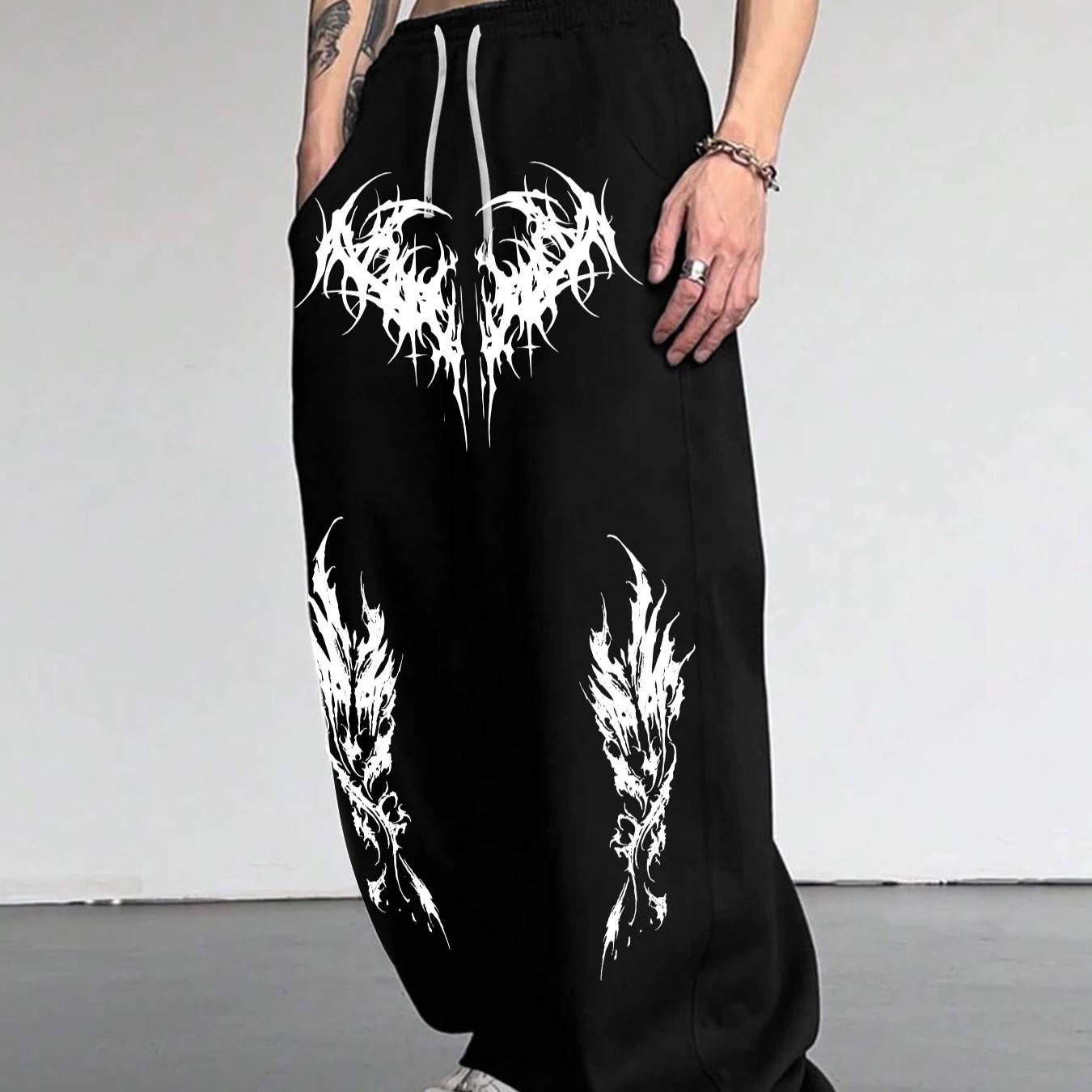 HSHFriday5 Y2K Joggingbroek Gothic Bedrukt Los Hoge Taille Wijde Pijpen Broek Unisex Sportbroek Casual Lange Broek Outdoor Streetwear Unisex M zwart