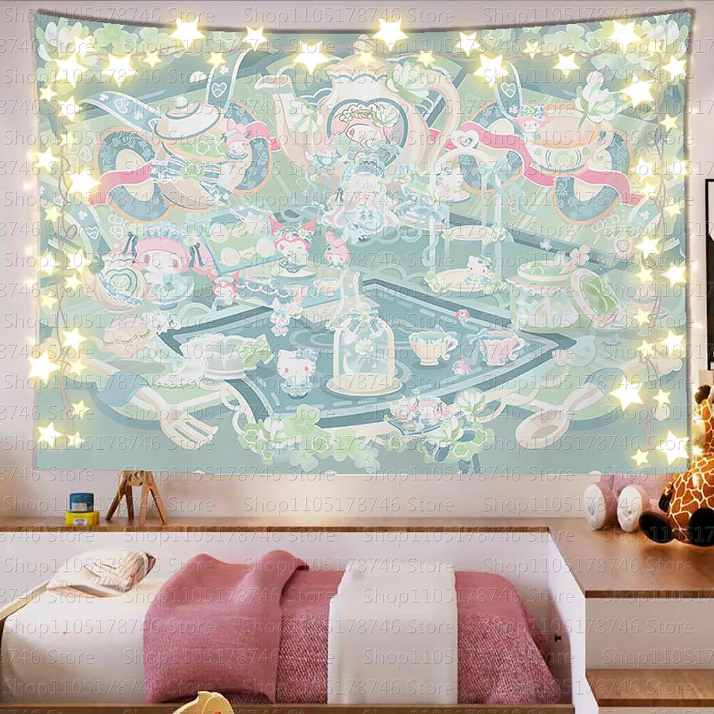 Sanrio Cartoon Theme Printed Tapestry Cute Cartoon Style Fantasy Background Home Decoration Girls Heart Printed Tapestry