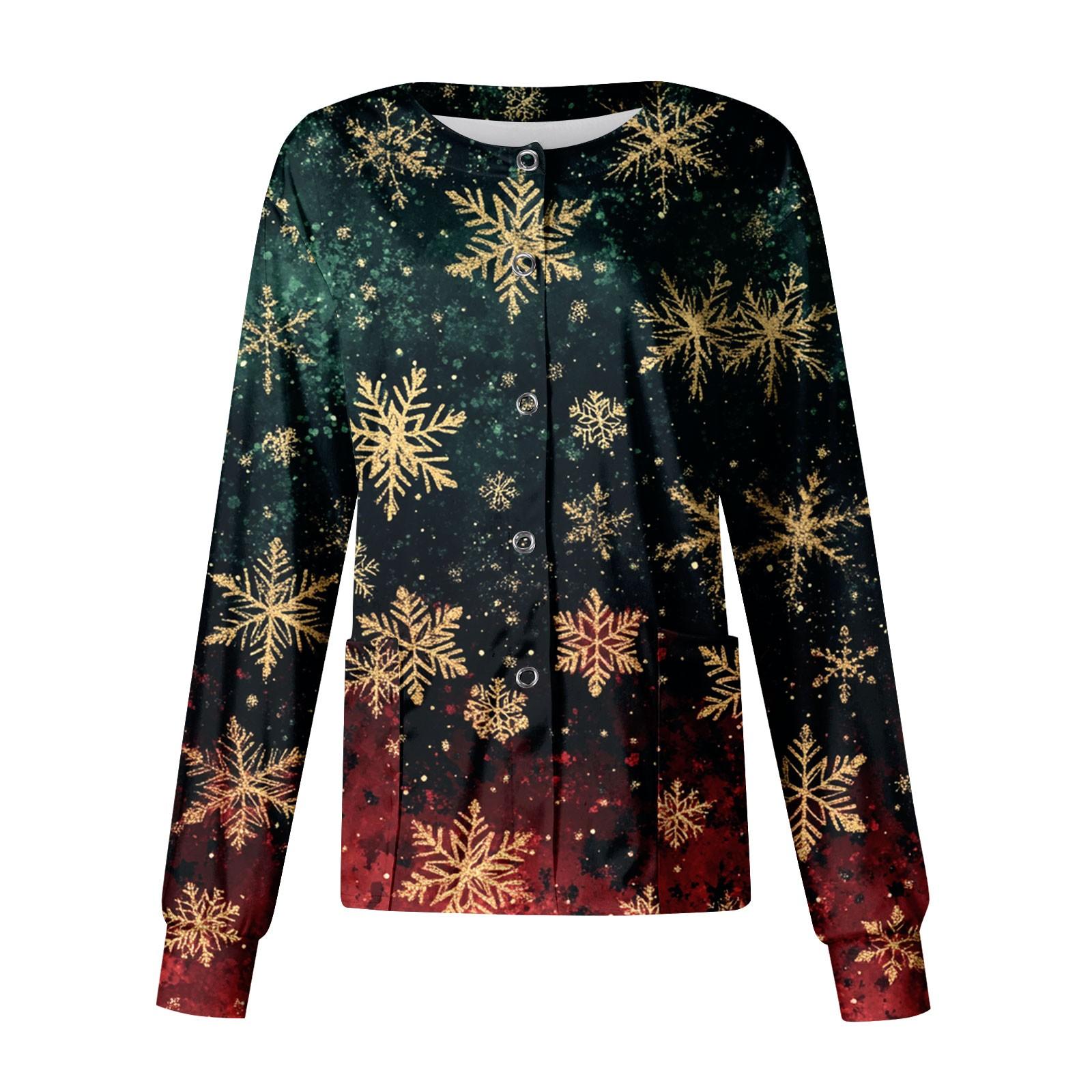 Женский повседневный однобортный топ с длинным рукавом и рождественским принтом Dry-nurse — фото 3