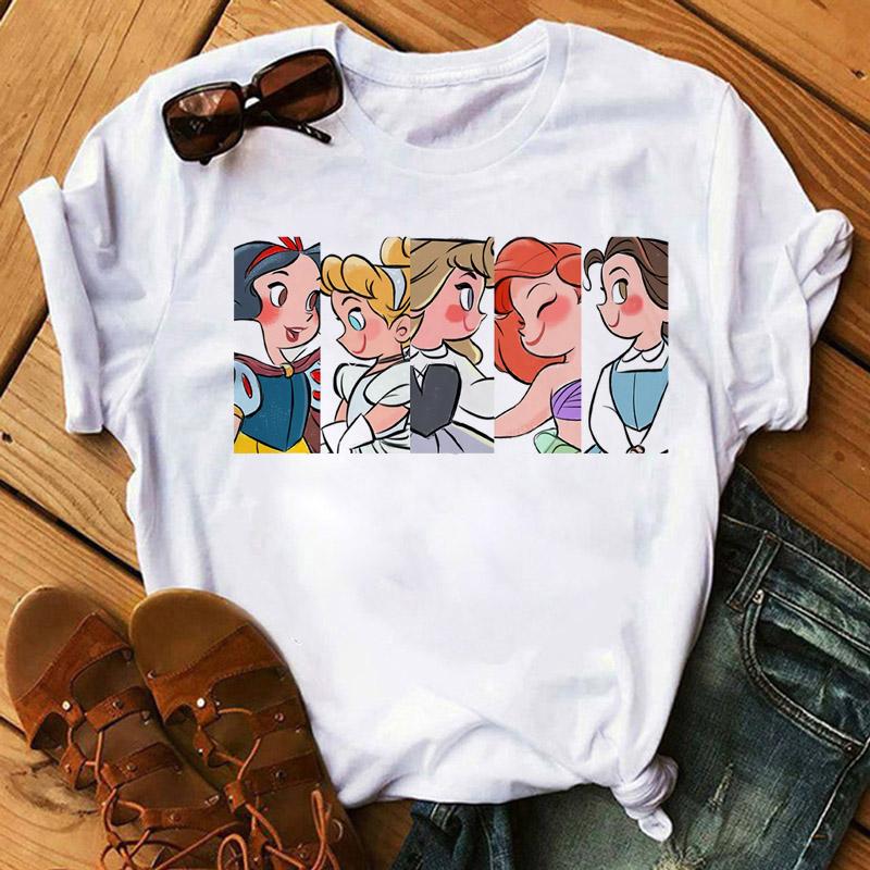 Disney Cartoon Princess Printed Women T-shirt Kawaii Graphic Printed T Shirt Summer Casual Short Sleeve Female Tops Tshirt Tees