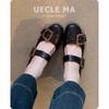 Leather Red French Single Shoes Women Are Beautiful, Not Tired, High Heels, Thick Heels, Retro One-word Buckle Mary Jane Shoes
