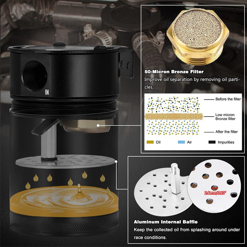Universal Oil Catch Can Baffled 2-Port Oil Catch Tank Kit With Drain Valve Aluminum Oil Separator Reservoir Tank