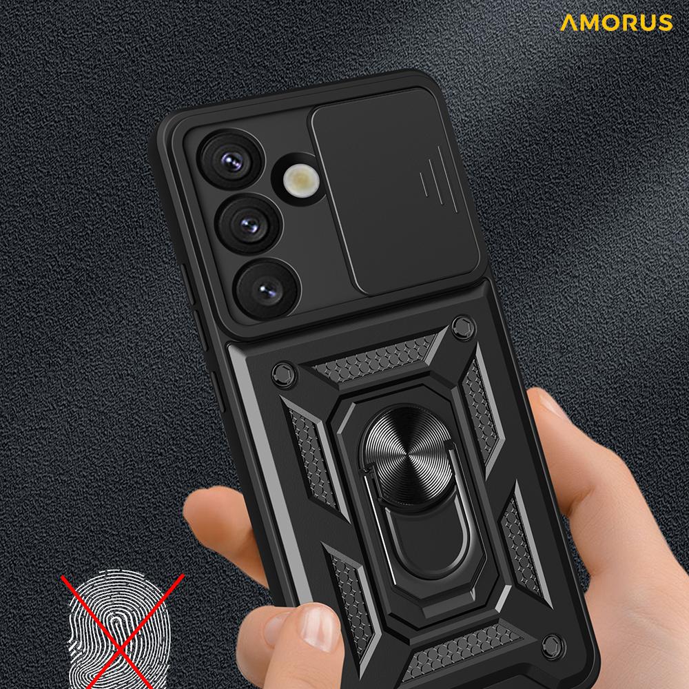 AMORUS For Samsung Galaxy S25+ Case Kickstand PC+TPU Phone Cover with Camera Lens Slider
