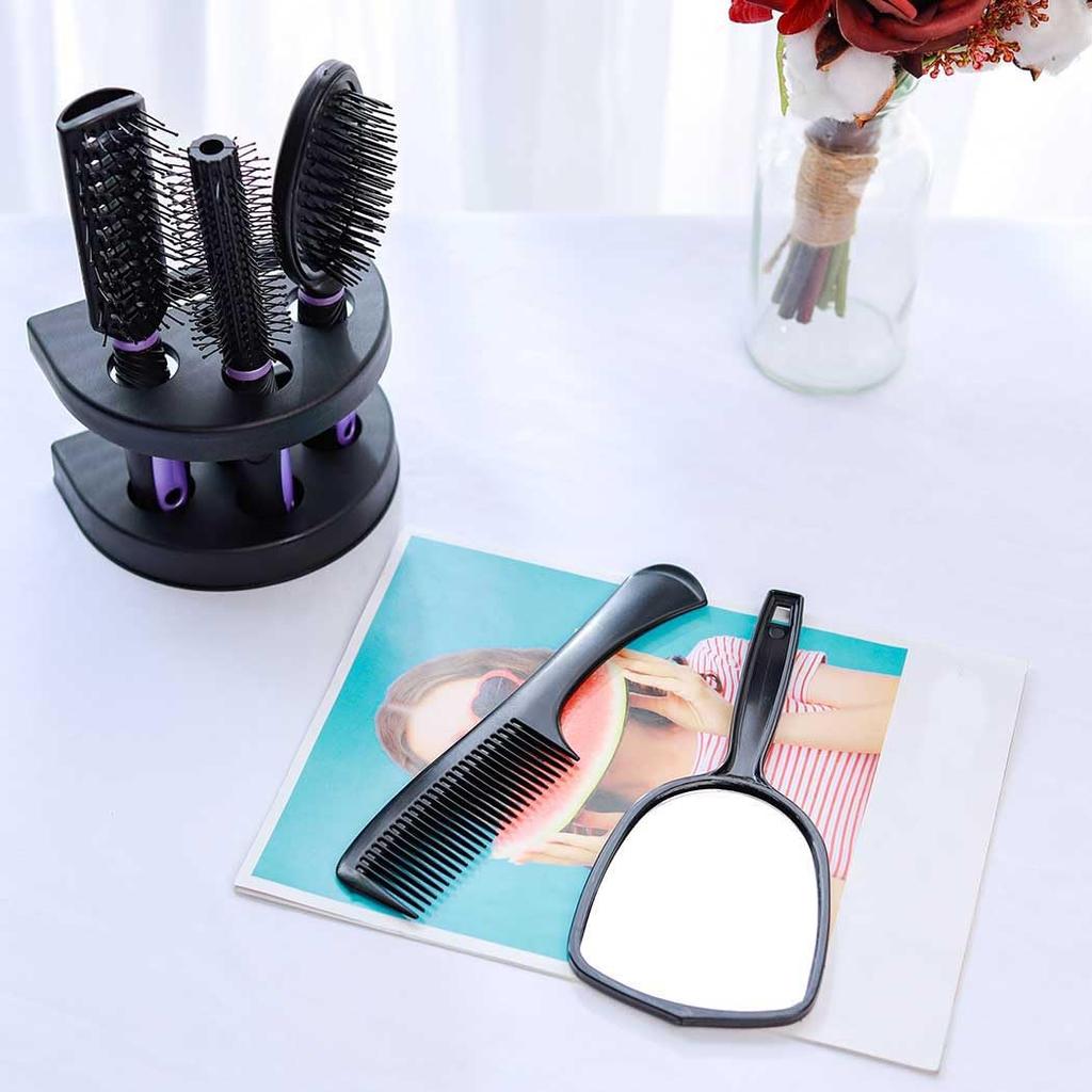 5-Pack Comb Brush Set with Mirror Hair Brush Holder Professional Massage Comb Cosmetic Hair Styling Tool Set