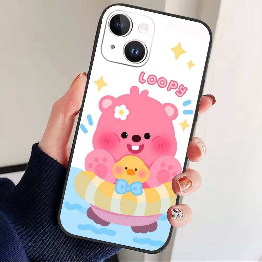 Süße Cartoon L-loopy Handyhülle Für iPhone 16,15,14,13,12,17,Pro Max,Plus Silikon Schwarze Hülle