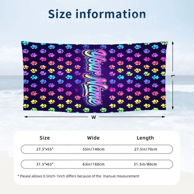 Dog Theme Beach Towel Personalized Custom Name & Text Soft Quick Dry Beach Towel for Swimming Travel