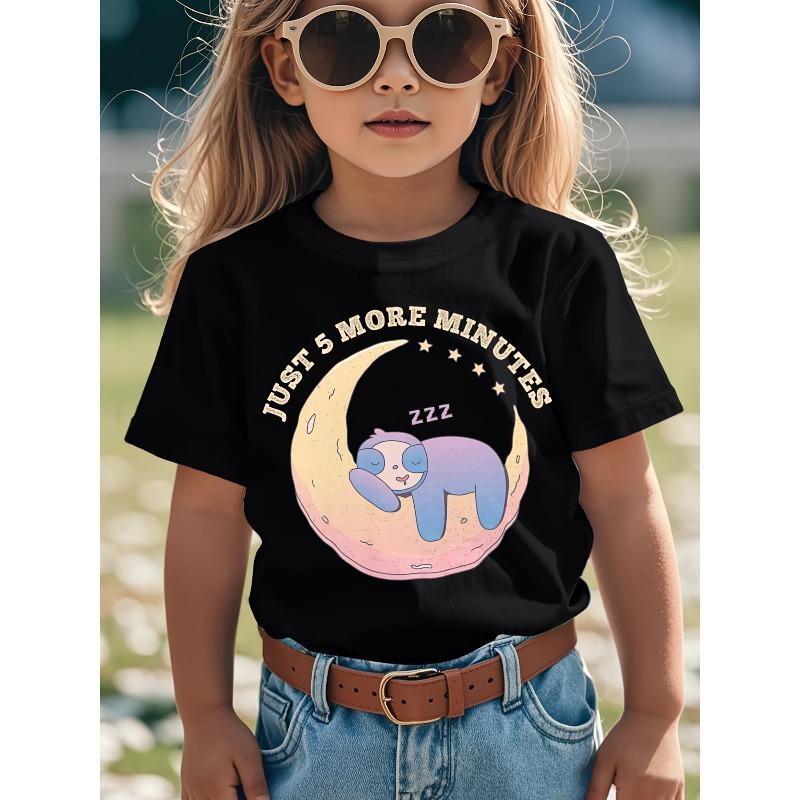 Children Crew Neck T-Shirt with Sleeping Sloth Print 110 чёрный