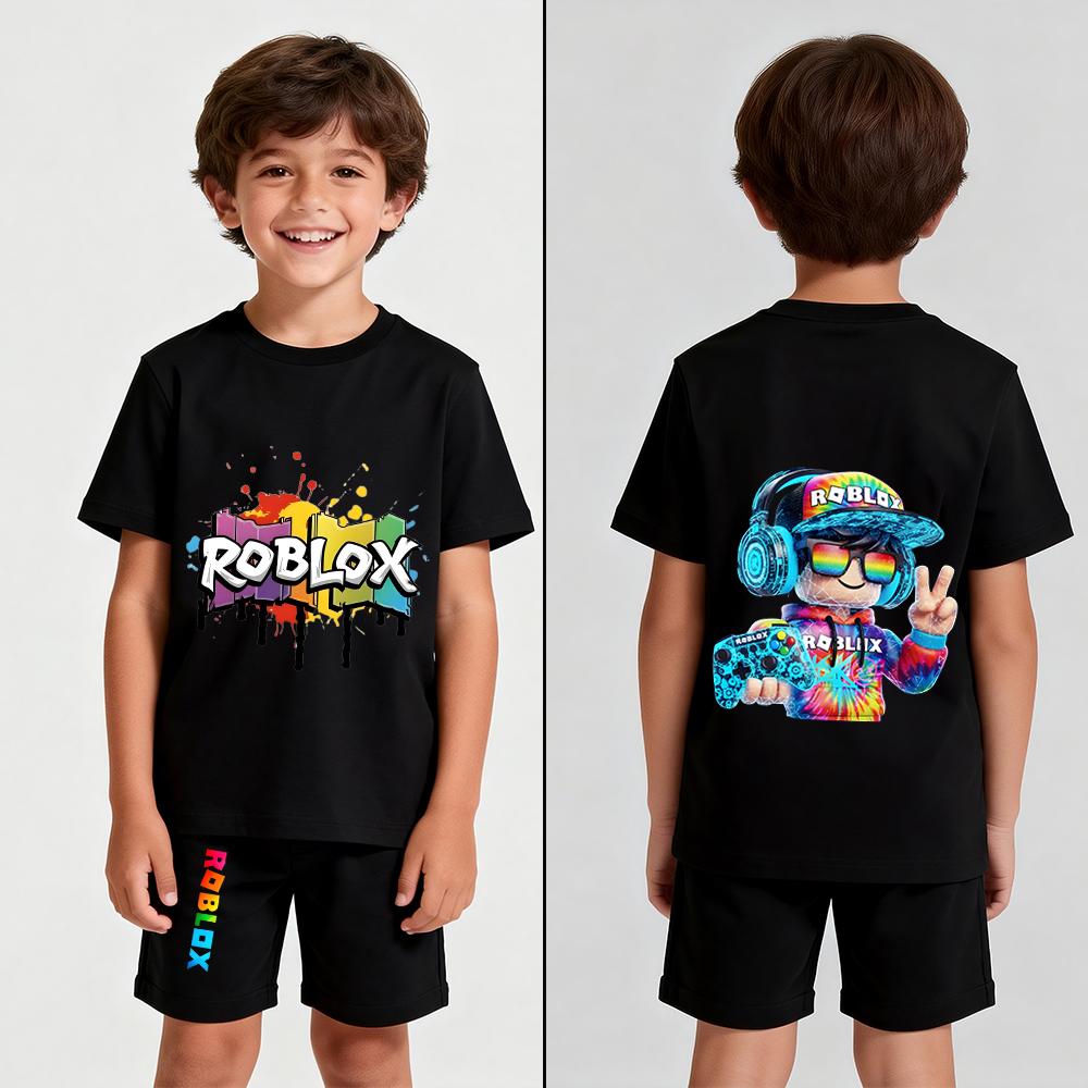 Men's Cartoon Game Printed T Shirt and Shorts 2 Piece Set Summer Casual Outfit for Men's and Women's Clothing Top