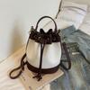 2026 New Arrival Two Tone Bucket Bag for Women Drawstring Closure Top Handle Crossbody Bag with Detachable Strap Trendy Fashion