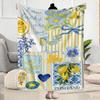 Coperta a Coperta Retrò Toscana con Limoni Floreali e Strisce Estate Blu Giallo Elementi Color Vino Coperta Calda per Divano Viaggio Casa Costiera