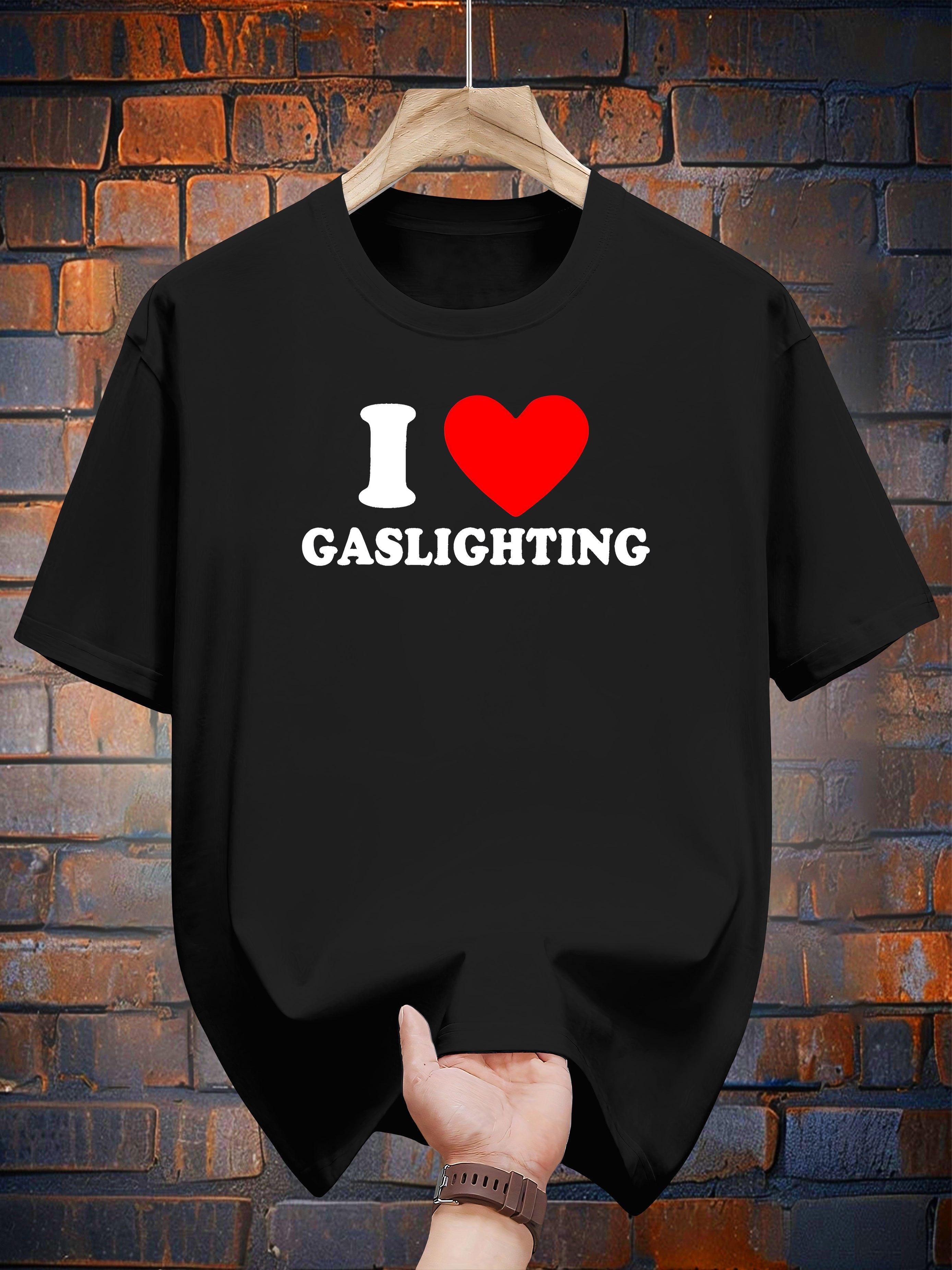 

200g 100% Cotton Casual Short Sleeve T-shirt with I Love GASSLIGHTING Graphic Print - White Round Neck Summer Tee S