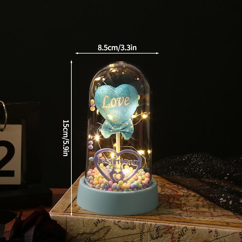 Artificial Rose Flowers In A Flask With Led Light Glowing Galaxy Eternal Rose In Glass Cover Valentine'S Day Gifts