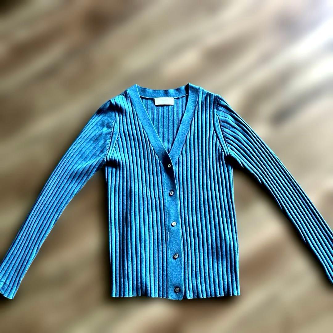 SLOBE IENA Ribbed Cardigan 100% Wool Blue Green Good Condition