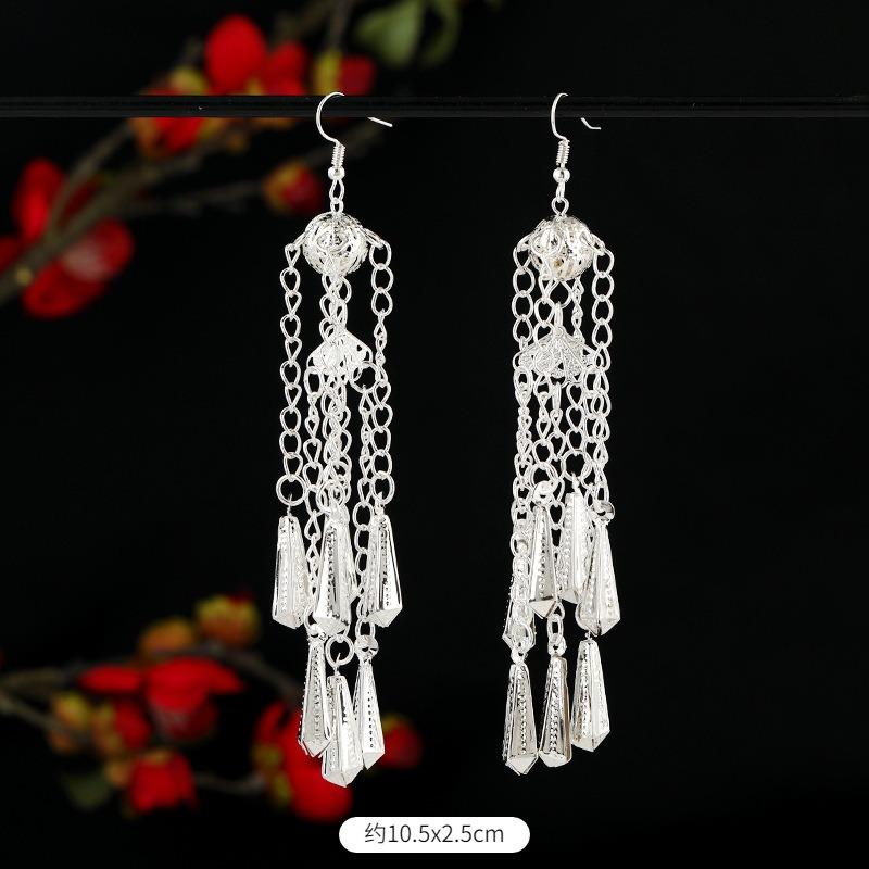 Miao Yin earrings retro exotic niche design long fringed earrings medium earrings women