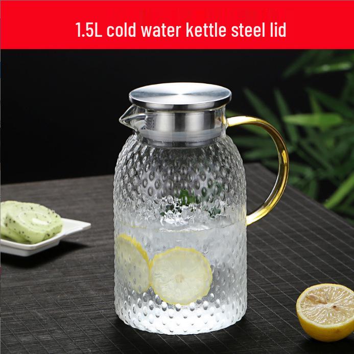 High Borosilicate Glass Cold Water Kettle with Rice Grain Pattern, Large Capacity Tea and Juice Infuser.