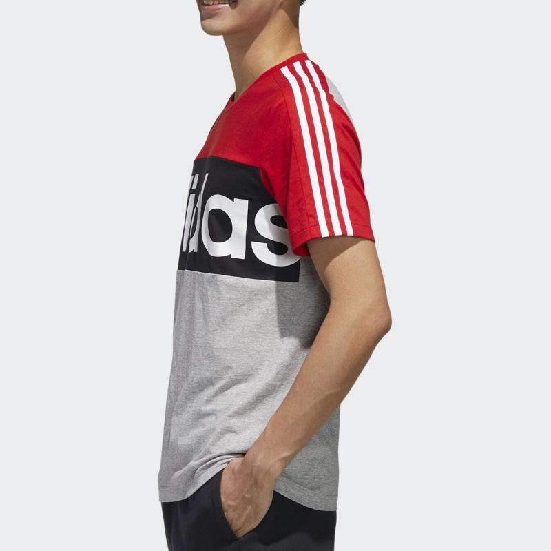 Adidas Essential Colorblock Tee Men Tops Red Black Grey FL0294