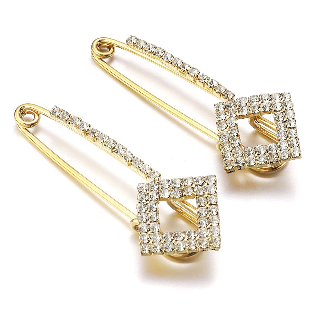 2pcs/lot Alloy Rhinestone Brooches Gold Silver Color Fixed Pins Brooch For Women Dress Safety Pin Brooches DIY Jewelry Making