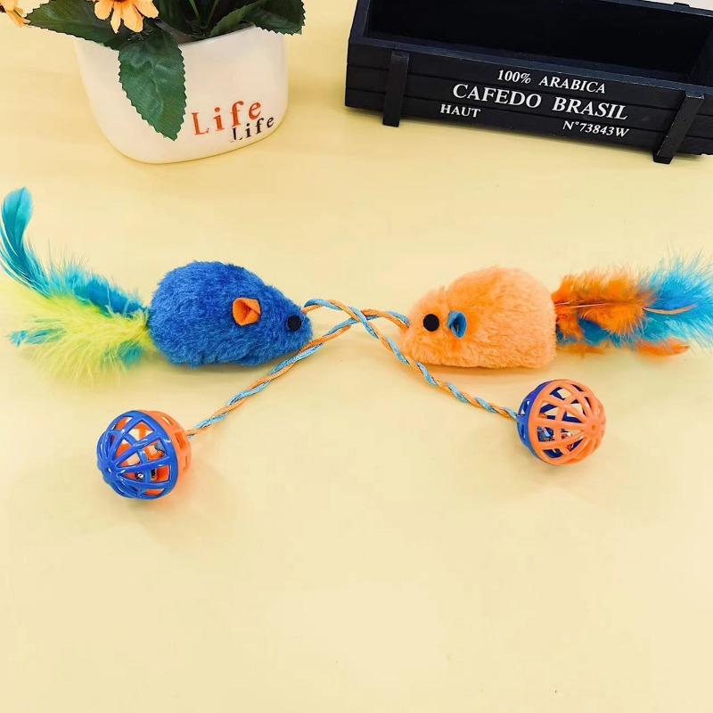 1pc Cat Toys, Plush Mouse Toy Balls, Plastic Bells, Squeaky Toys, Cat Supplies, Pet Interactive Toys
