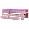 Divano Letto Imbottito 90x200 con Porte USB e Striscia LED, con Scrivania e 2 Cassetti, Rosa