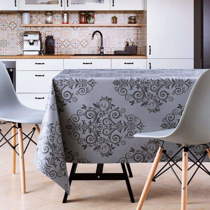 Nappe de table - kp home - baroque graphite - imperméable - 200 x 140 cm - lavable