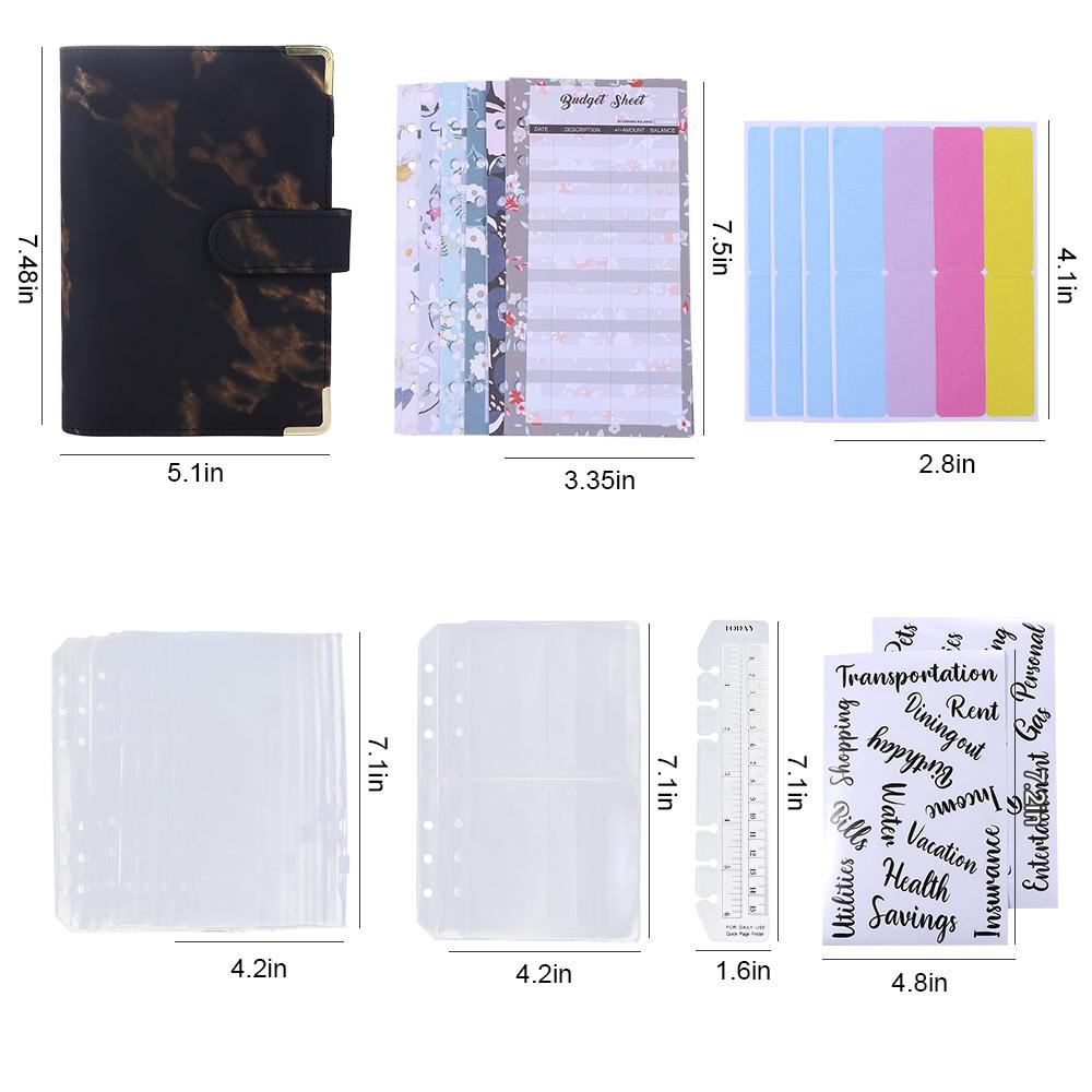 A6 Notebook Zipper Envelope Marble Budget Binder Marble Notebook Notebook Binder 6 Ring Binder